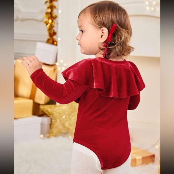 Red velvet Baby / toddler Ruffle Trim Bodysuit - Picture 3 of 3